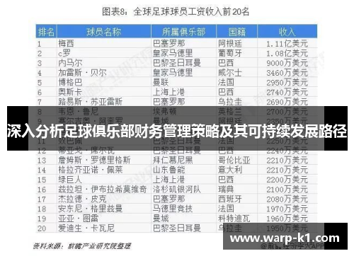 深入分析足球俱乐部财务管理策略及其可持续发展路径 深入分析足球俱乐部财务管理策略及其可持续发展路径